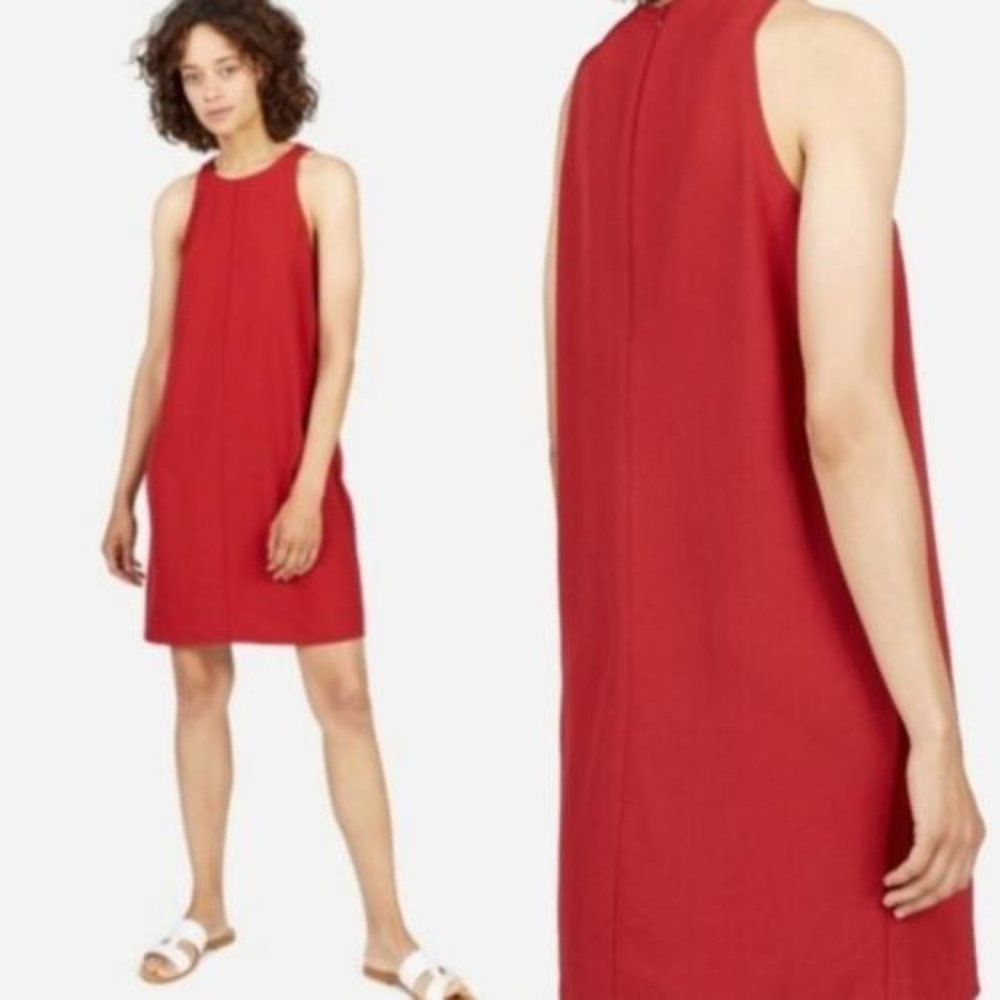 Everlane Japanese GoWeave Crimson Red Sleeveless Shift Mini Dress 8 - Picture 2 of 7